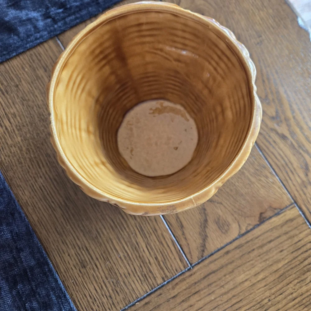 Vintage Ceramic Basket Weave Flower Pot